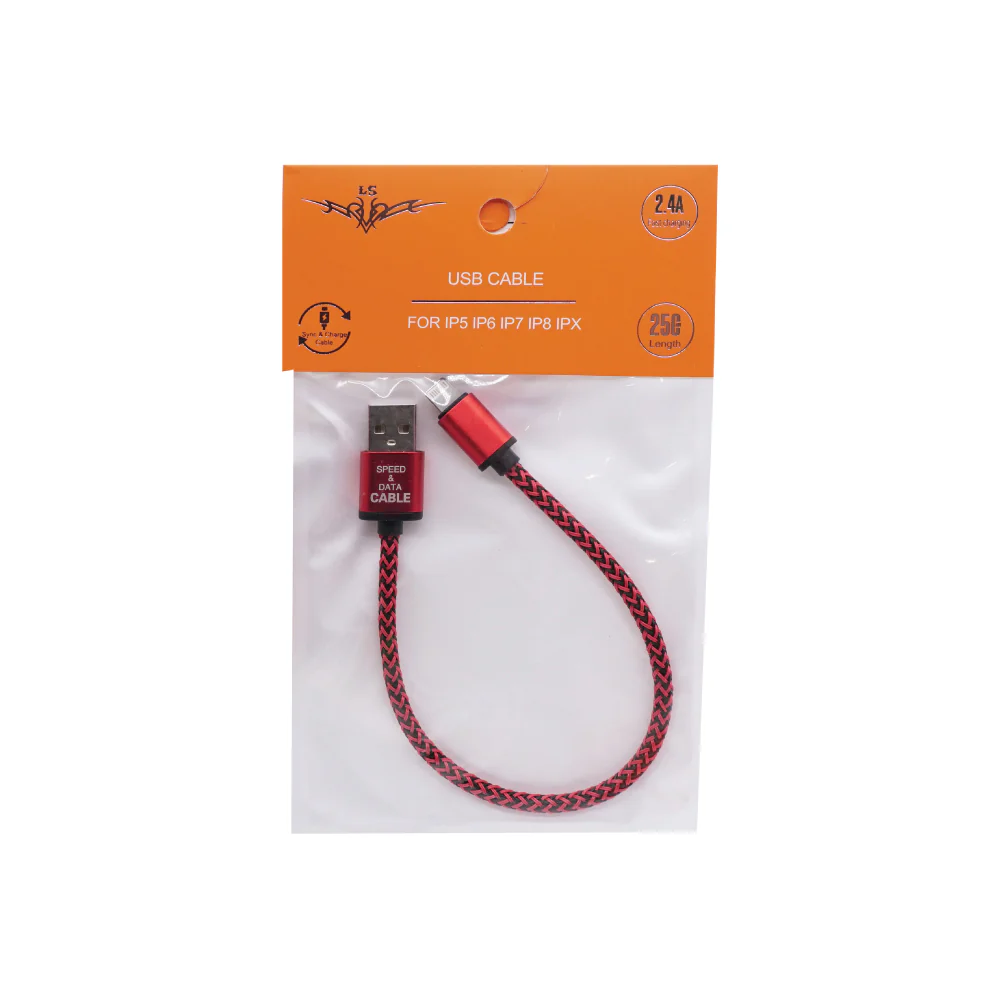LS Fashion Braided IOS USB 2.4A Fast Charge and Data Cable LS-X005 (25cm) - Image 4