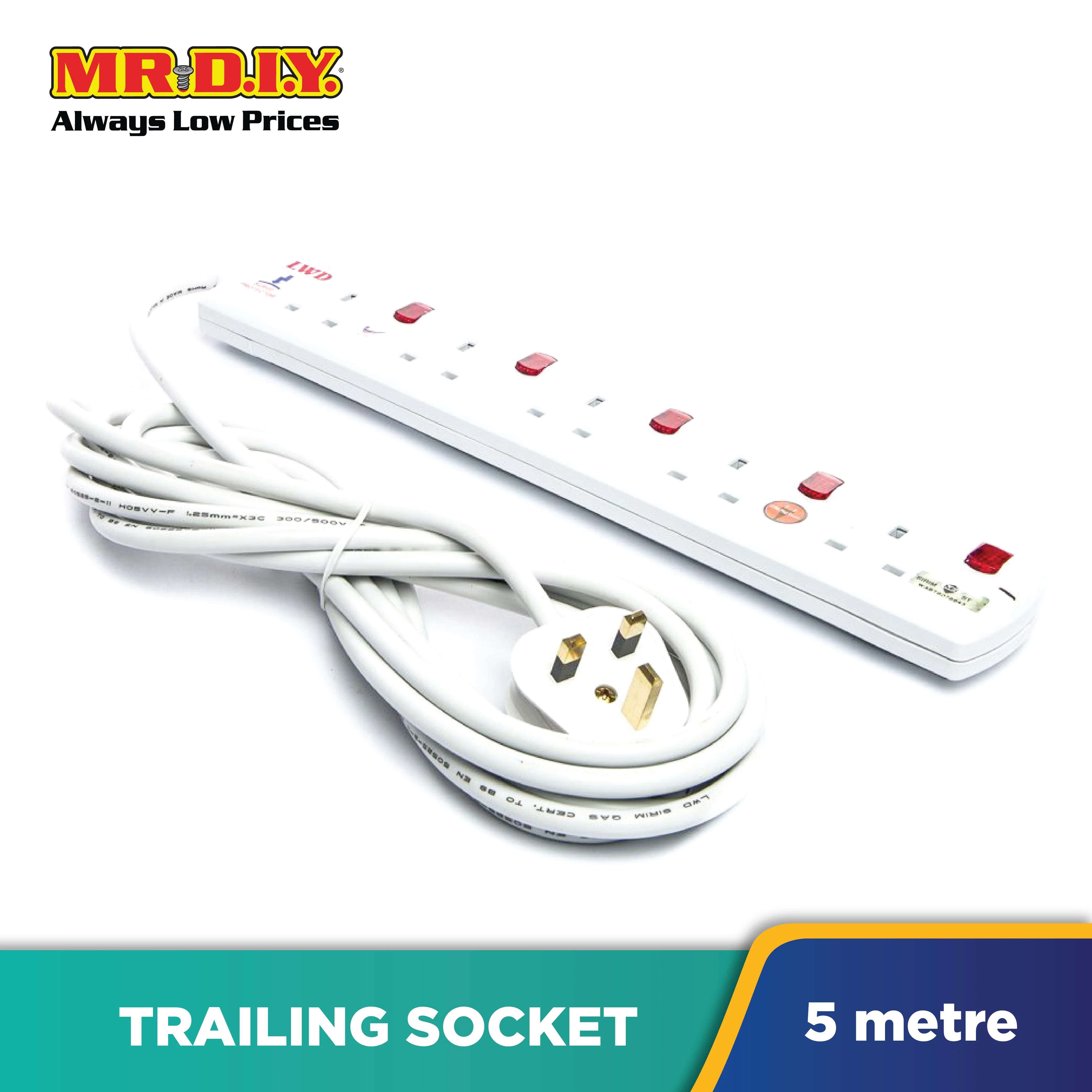 LWD 5-Gang Way Extension Trailing Socket (5m) - Image 2