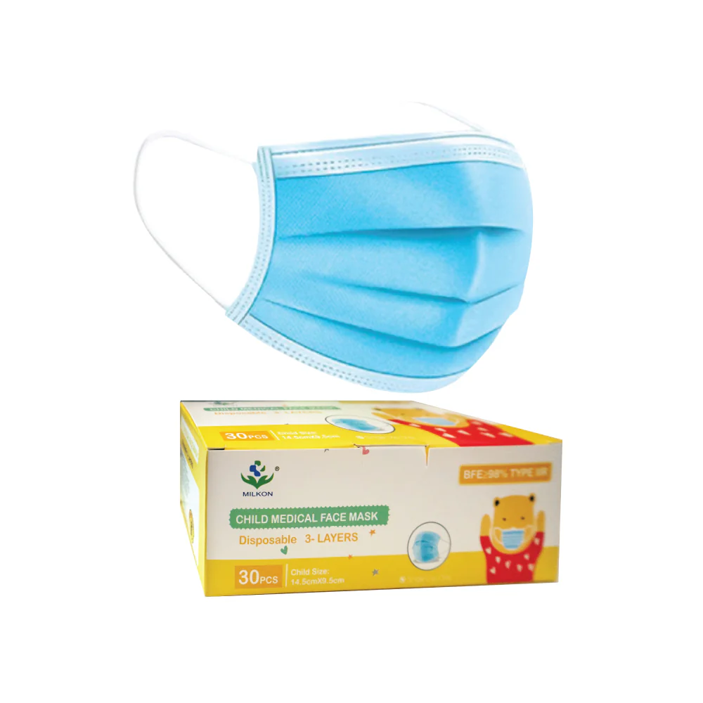 MILKON 3-Ply Disposable Child Medical Face Mask Blue (30pcs) - Image 2