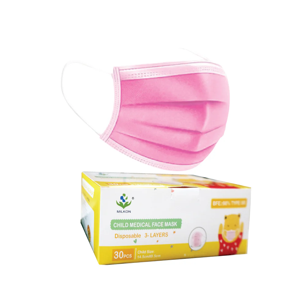 MILKON 3-Ply Disposable Child Medical Face Mask Pink (30pcs) - Image 3