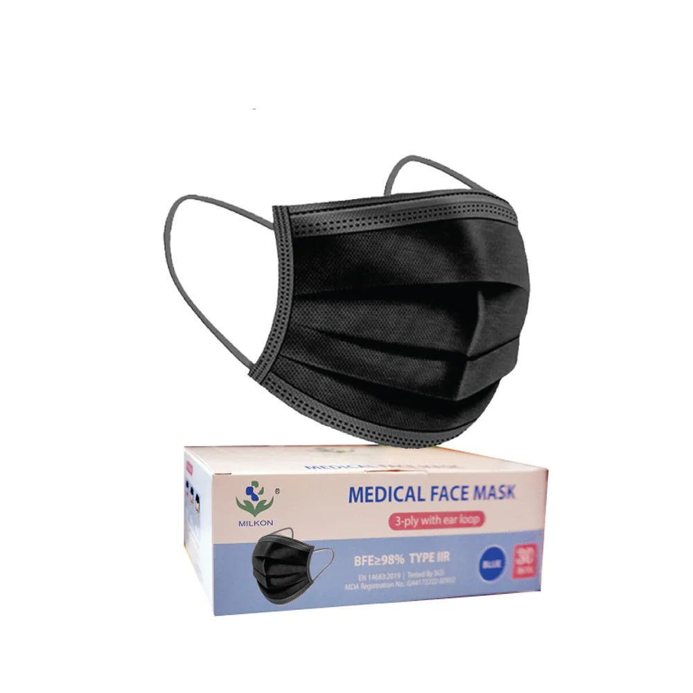 MILKON 3-Ply Disposable Medical Face Mask Black (30pcs) - Image 2