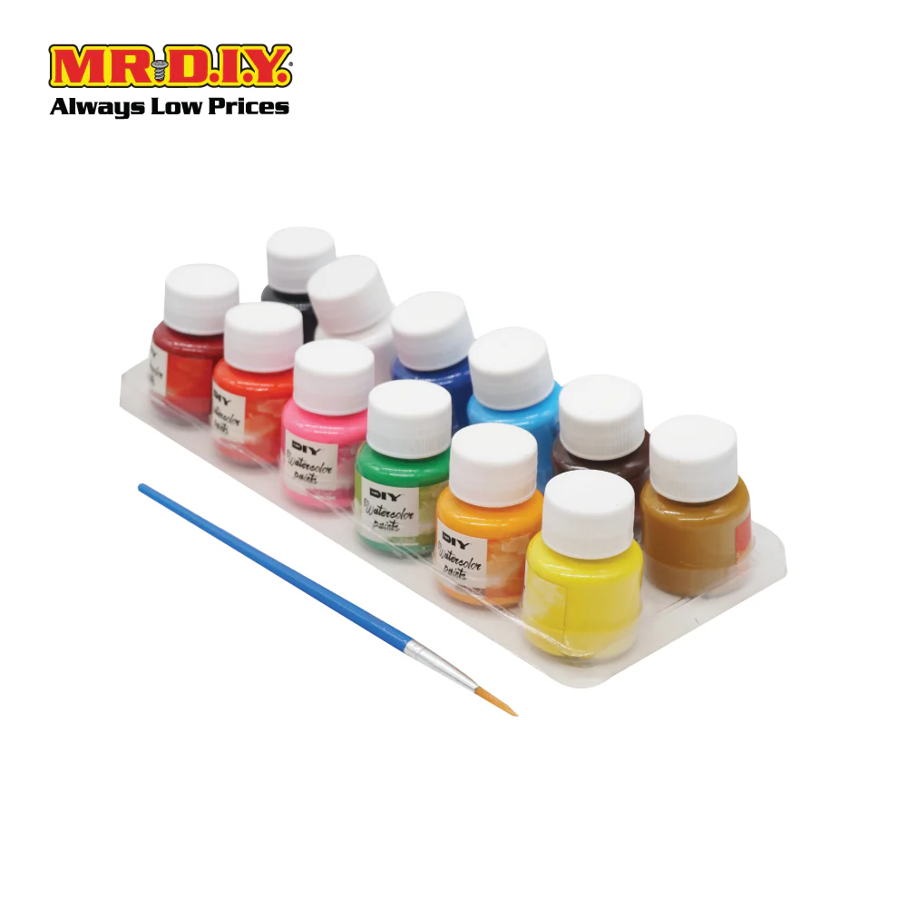 (MR.DIY) 12 Color Bright Non-Fade Watercolor & Paintbrush Set (25 ml) - Image 3