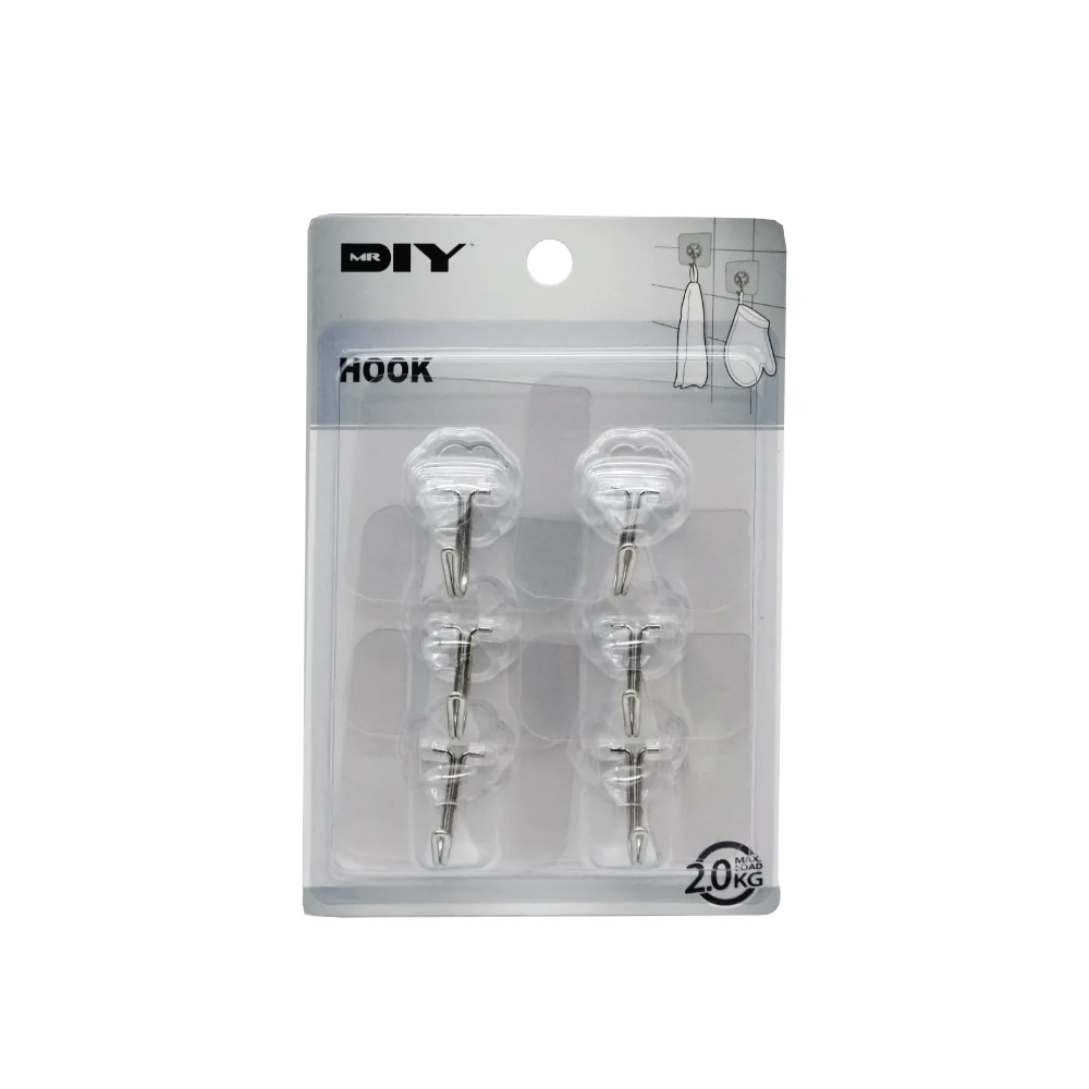 (MR.DIY) Clear Adhesive Wall Hook (6 pcs) - Image 2