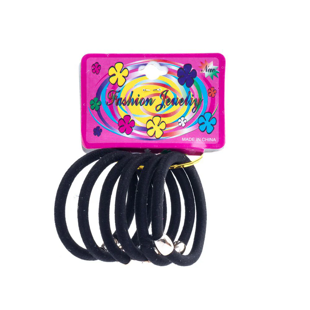 (MR.DIY) Fashion Jewellery Single Beaded Rubber Hairband  Black (6pcs) - Image 4