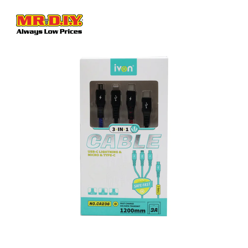 (MR DIY) FlexCharge 3-in-1 USB Cable 1.2M - Image 3