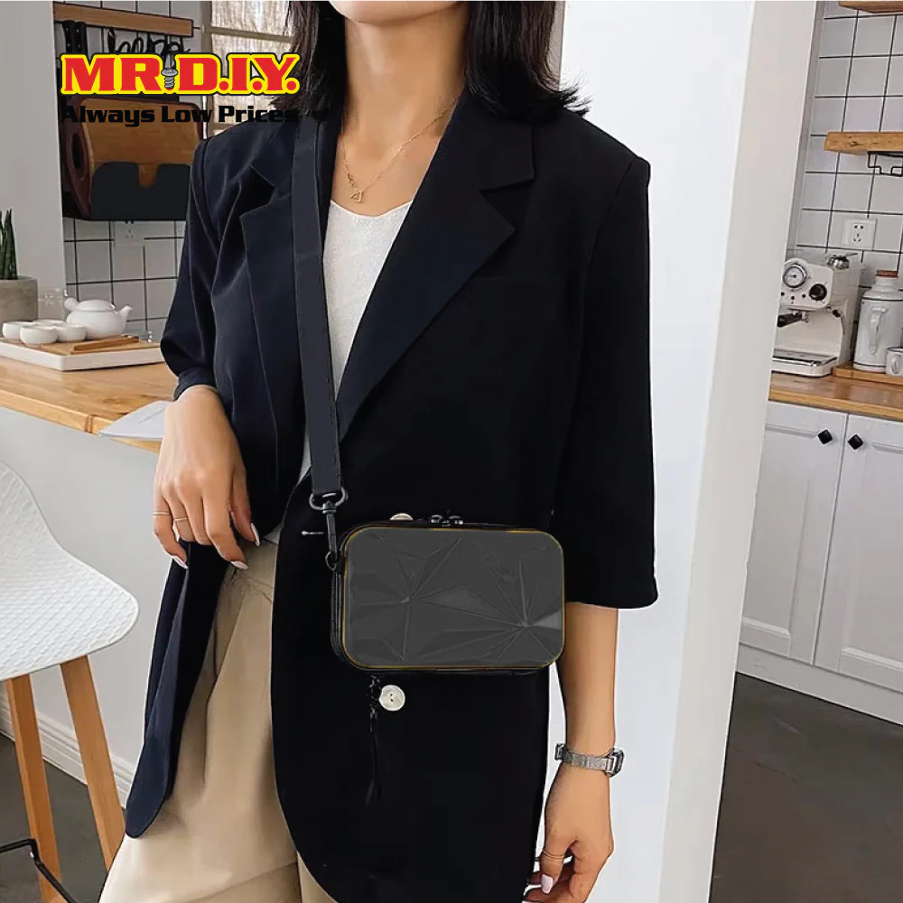 (MR.DIY) Geometric Hardcase Shoulder Bag with Strap - BLACK - Color Series - Image 7