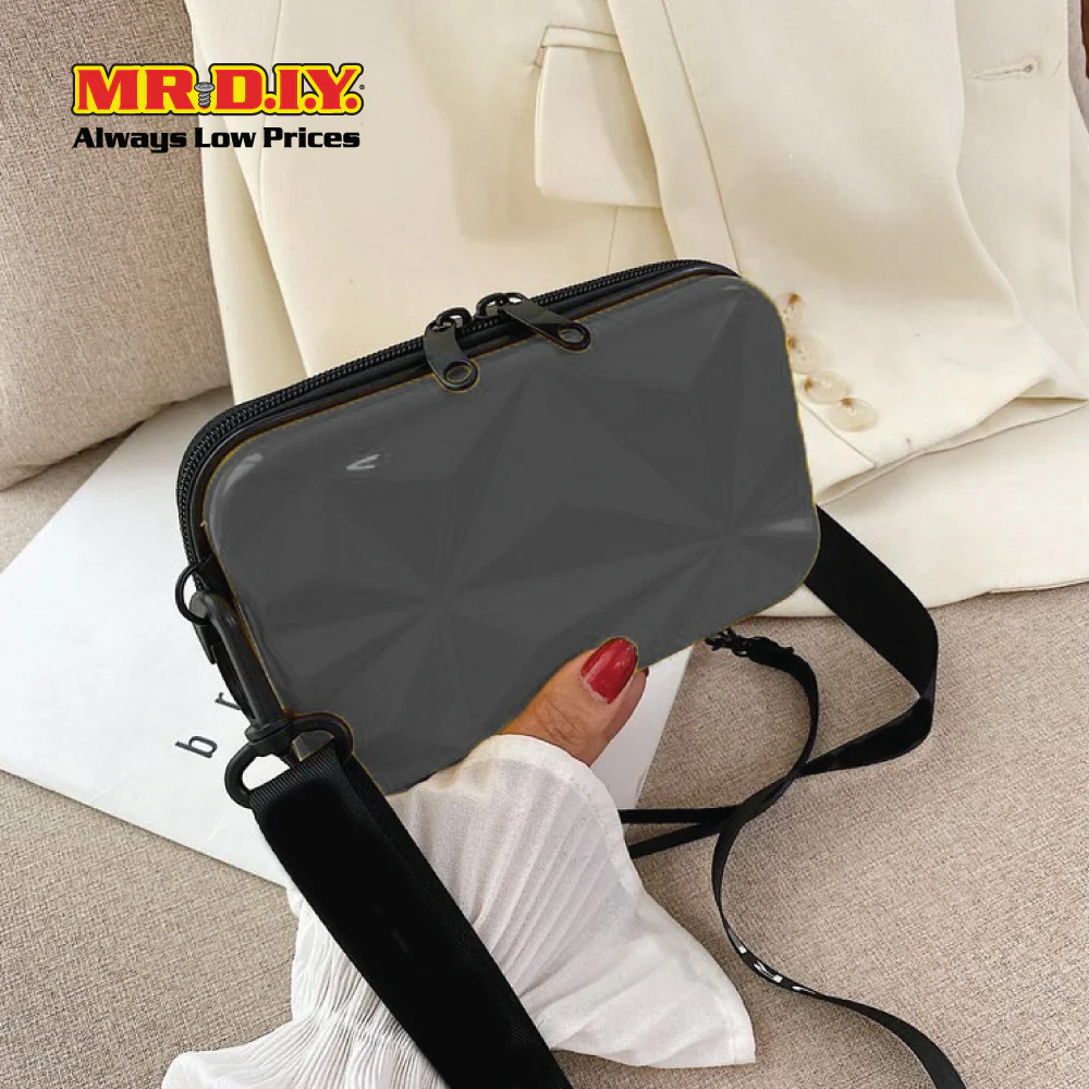 (MR.DIY) Geometric Hardcase Shoulder Bag with Strap - BLACK - Color Series - Image 8