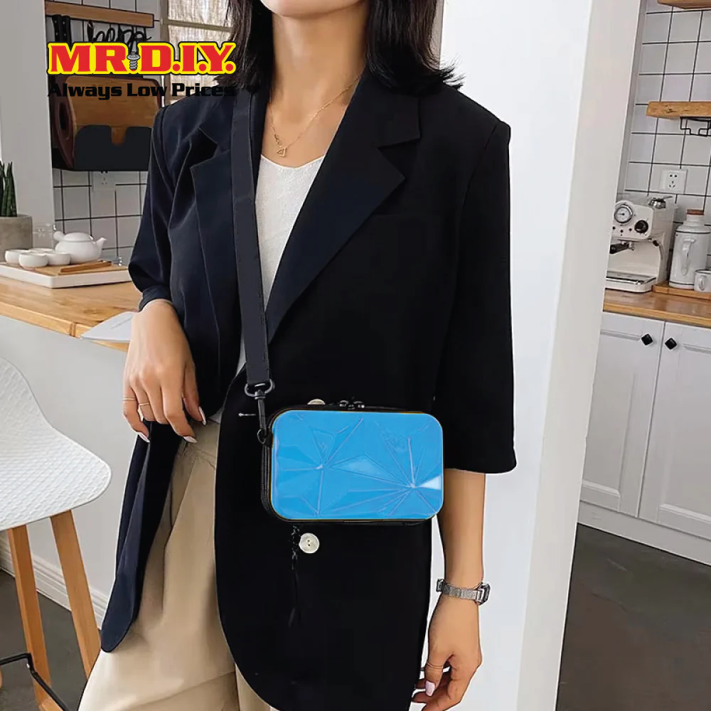 (MR.DIY) Geometric Hardcase Shoulder Bag with Strap - LIGHT BLUE - Color Series - Image 7
