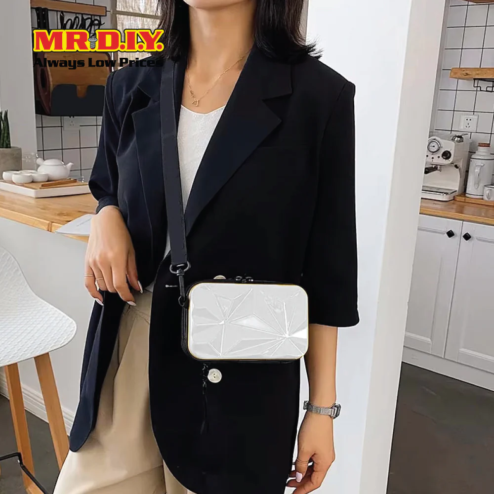 (MR.DIY) Geometric Hardcase Shoulder Bag with Strap - OFF WHITE - Color Series - Image 7