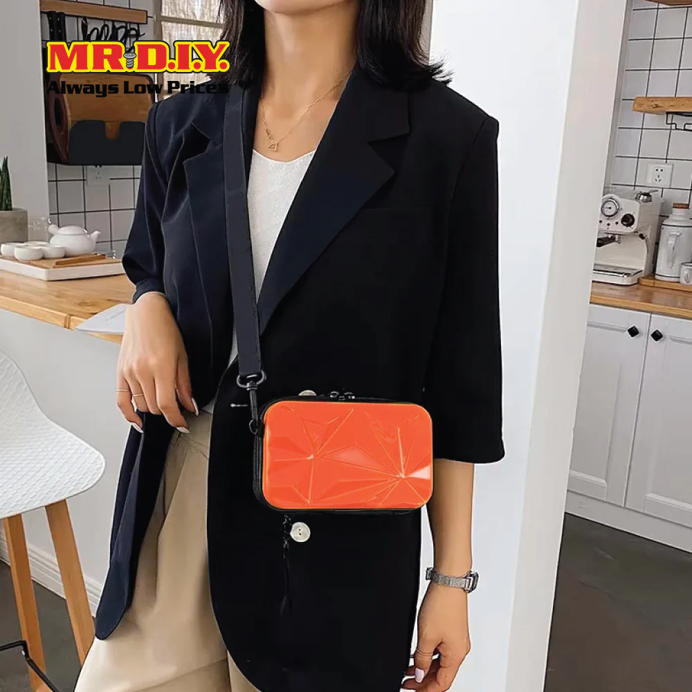 (MR.DIY) Geometric Hardcase Shoulder Bag with Strap - ORANGE - Color Series - Image 7
