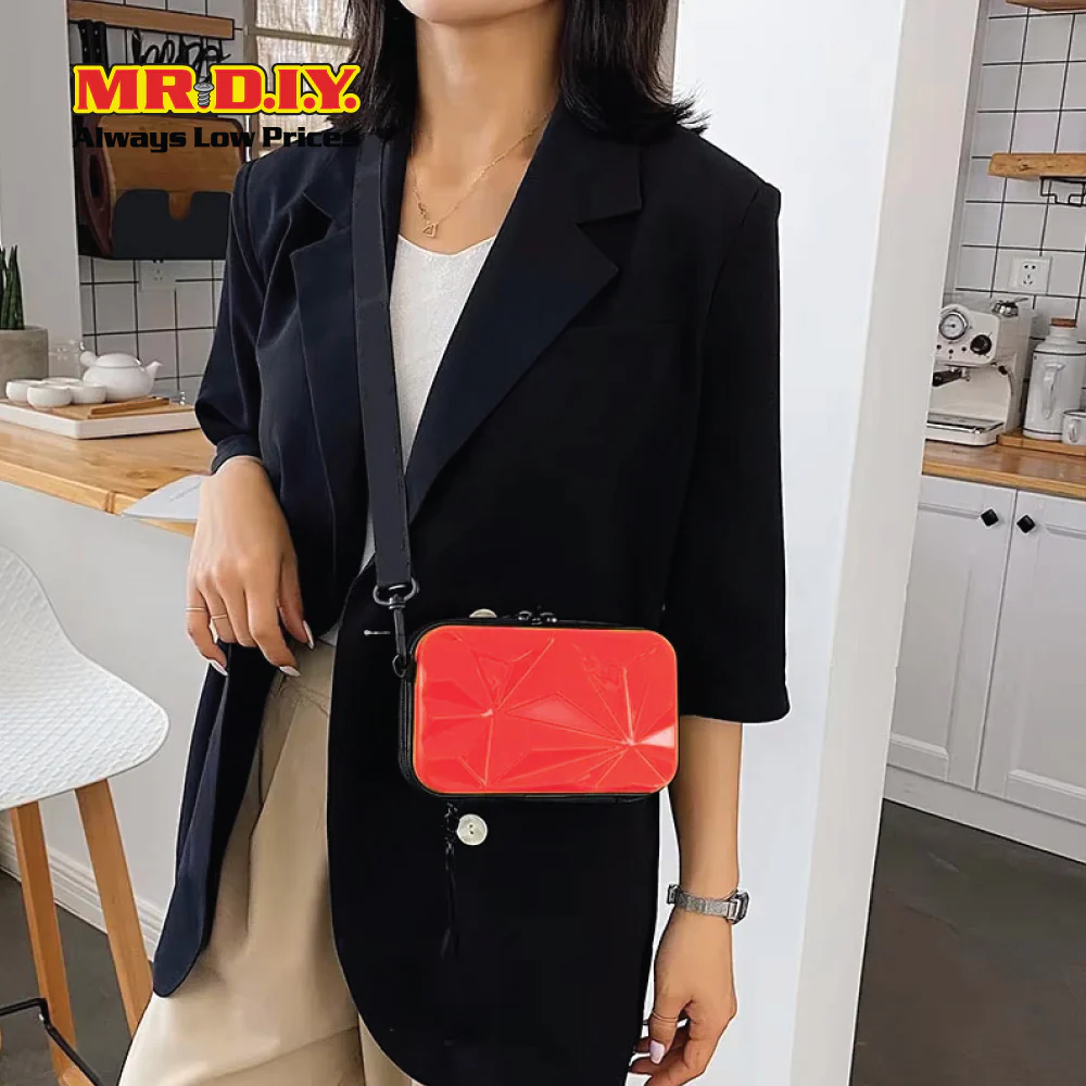 (MR.DIY) Geometric Hardcase Shoulder Bag with Strap - RED - Color Series - Image 7