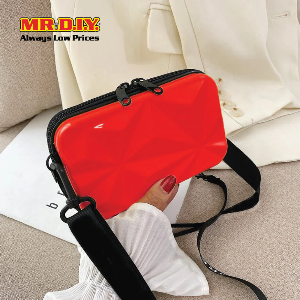 (MR.DIY) Geometric Hardcase Shoulder Bag with Strap - RED - Color Series - Image 8