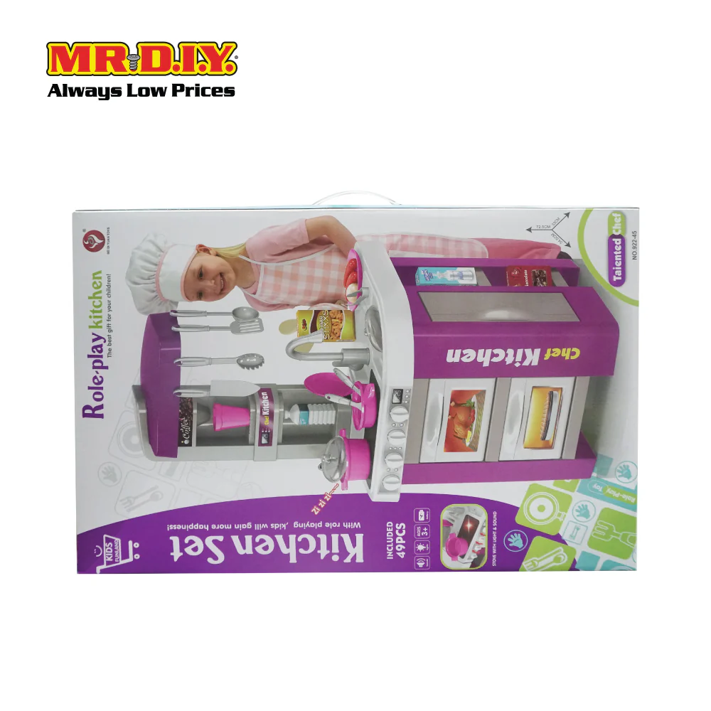 (MR.DIY) Set Cooking Simulation Kids Chef Play Pretend Cooking Kitchen Toys Playset 72.5 x 34.5cm (49pcs) - Image 3