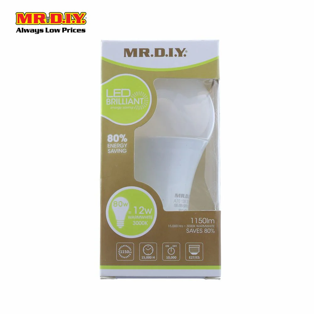 (MR.DIY) LED Brilliant Round shape Bulb Warm White 12W - Image 2