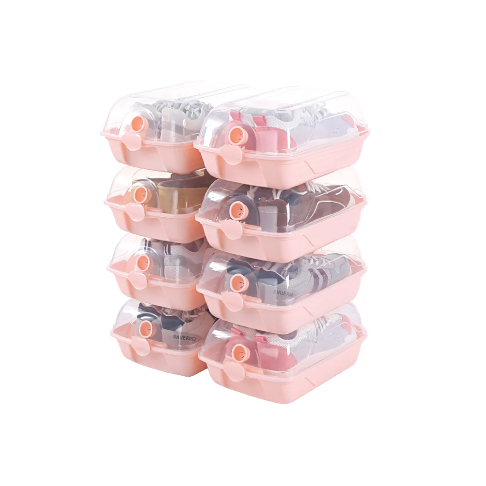 (MR.DIY) Medium Plastic Stackable Shoes Storage Box-Pink (8 pieces x 30.5cm) - Image 2