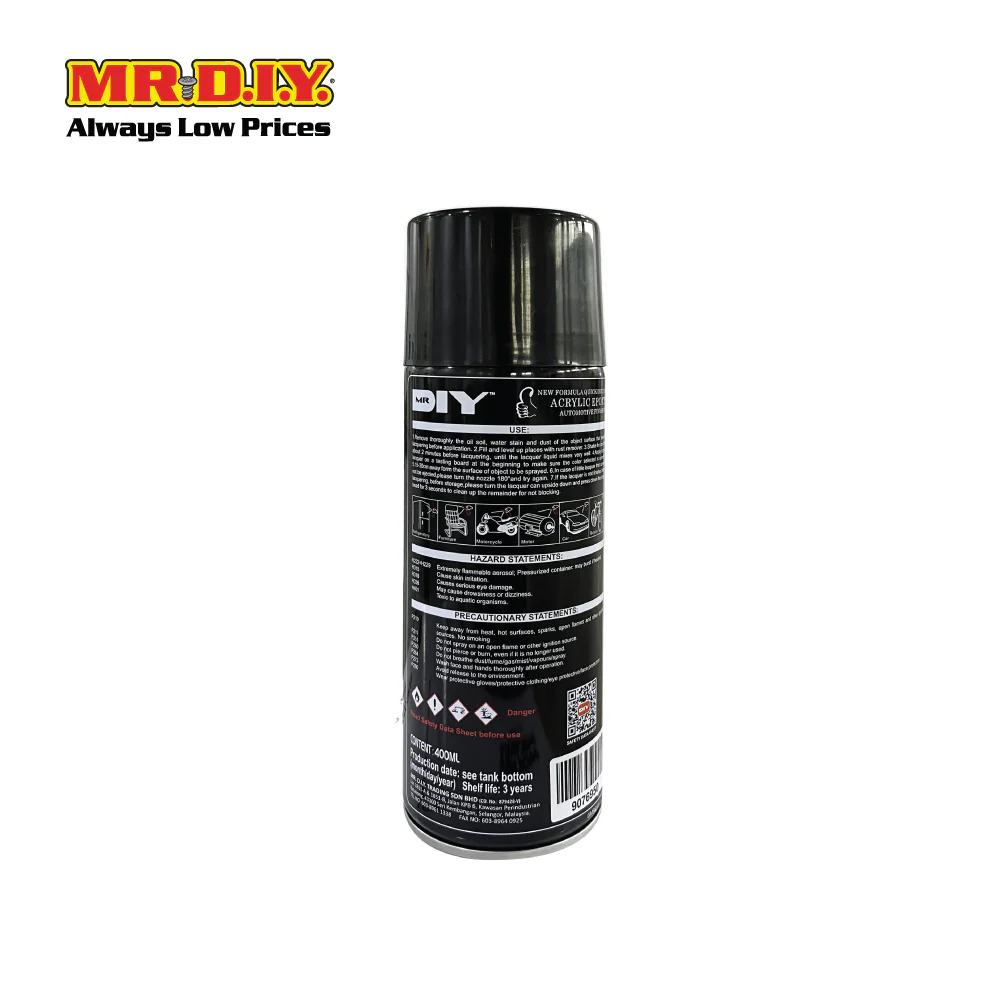 (MR.DIY) Motor Spray Paint Metallic Black M009 400ml - Image 3