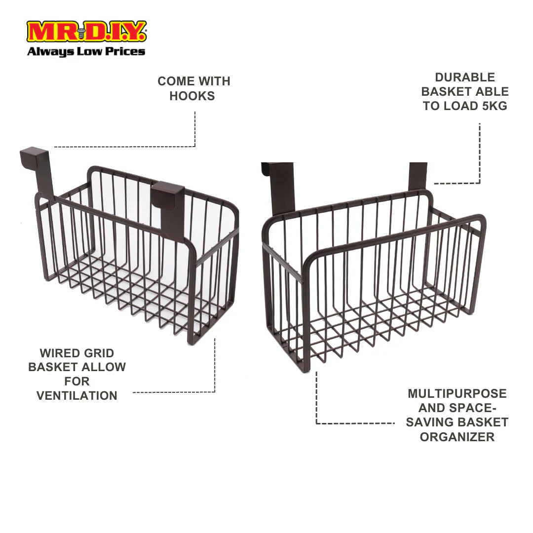 (MR.DIY) Metal Hanging Hook Back Door Gate Cabinet Organizer Grid Wired Basket (26 x 11cm) - Image 5