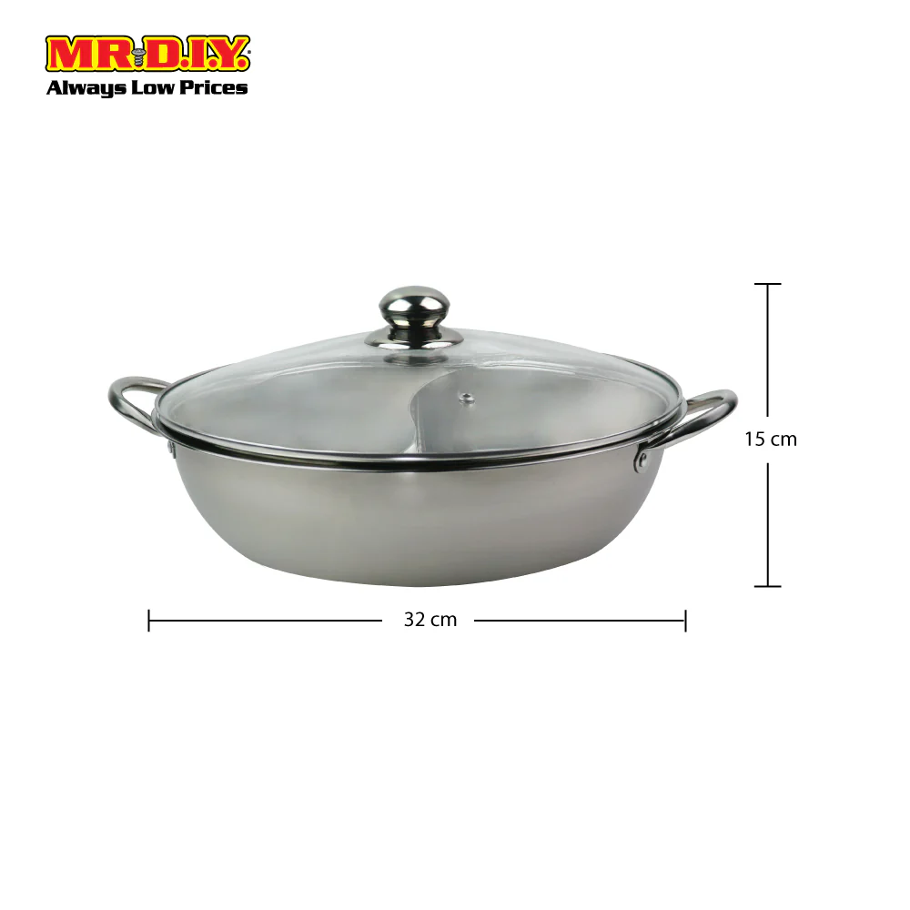 (MR.DIY) Premium Stainless-Steel Steamboat Pot with Glass Lid (32cm) - Image 2