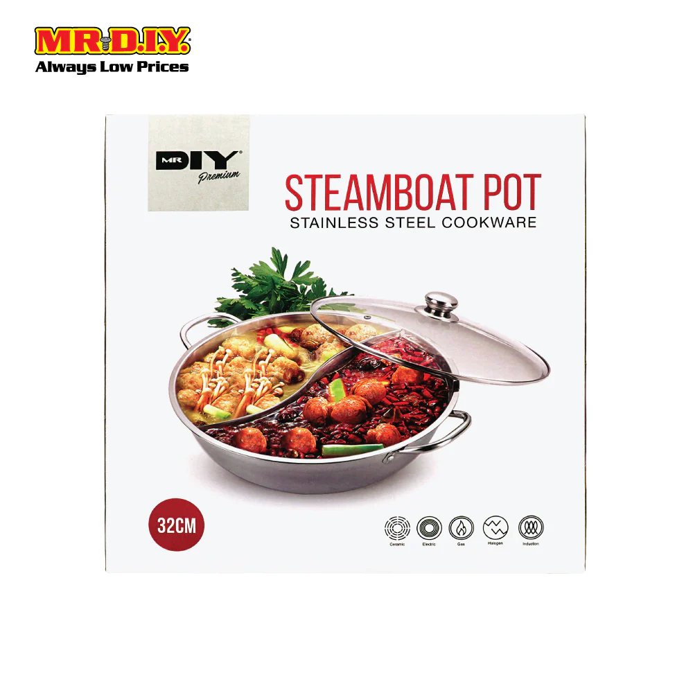 (MR.DIY) Premium Stainless-Steel Steamboat Pot with Glass Lid (32cm) - Image 3