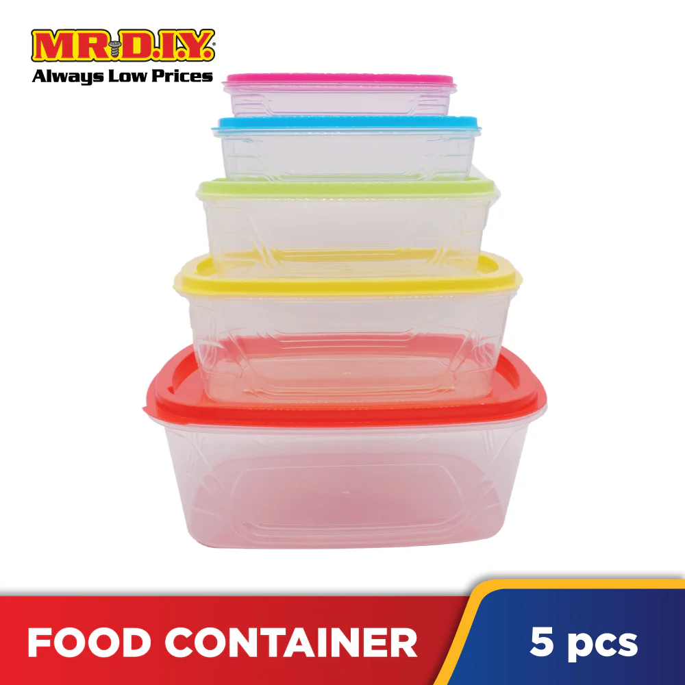 (MR.DIY) Rectangular Rainbow Color Food Keeper Plastic Tupperware Container (5 pieces) - Image 2