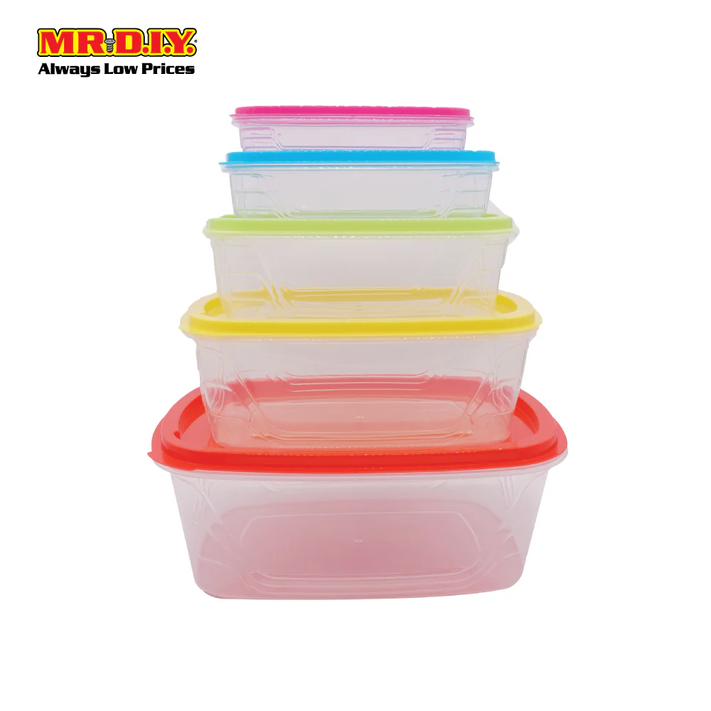 (MR.DIY) Rectangular Rainbow Color Food Keeper Plastic Tupperware Container (5 pieces) - Image 3