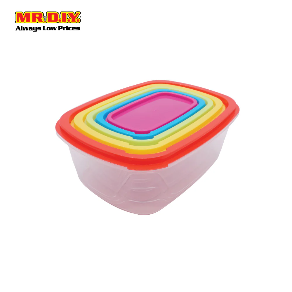 (MR.DIY) Rectangular Rainbow Color Food Keeper Plastic Tupperware Container (5 pieces) - Image 4