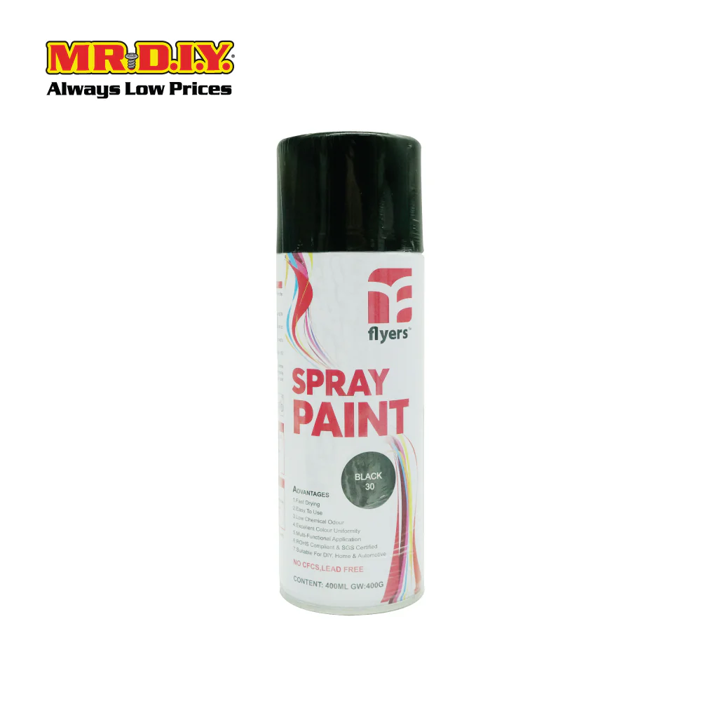 (MR.DIY) FLYERS Spray Paint Black #30 (400ml) - Image 2