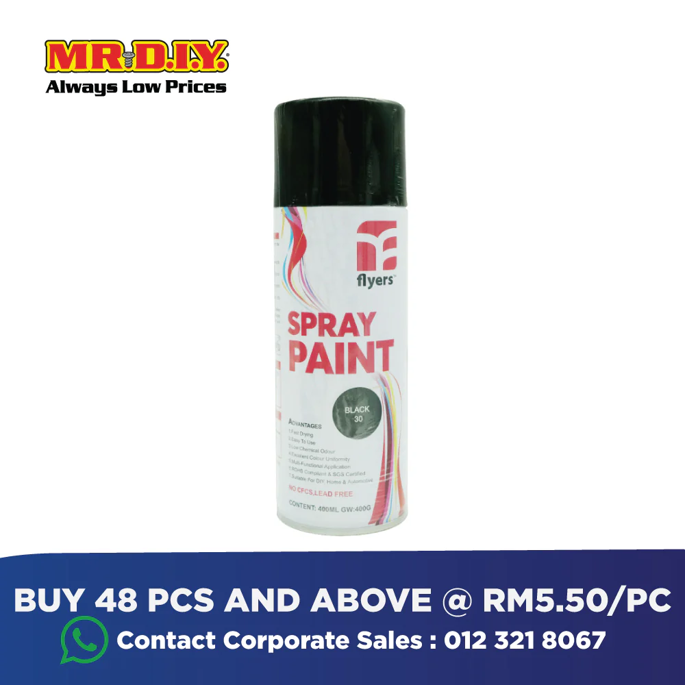 (MR.DIY) FLYERS Spray Paint Black #30 (400ml) - Image 5