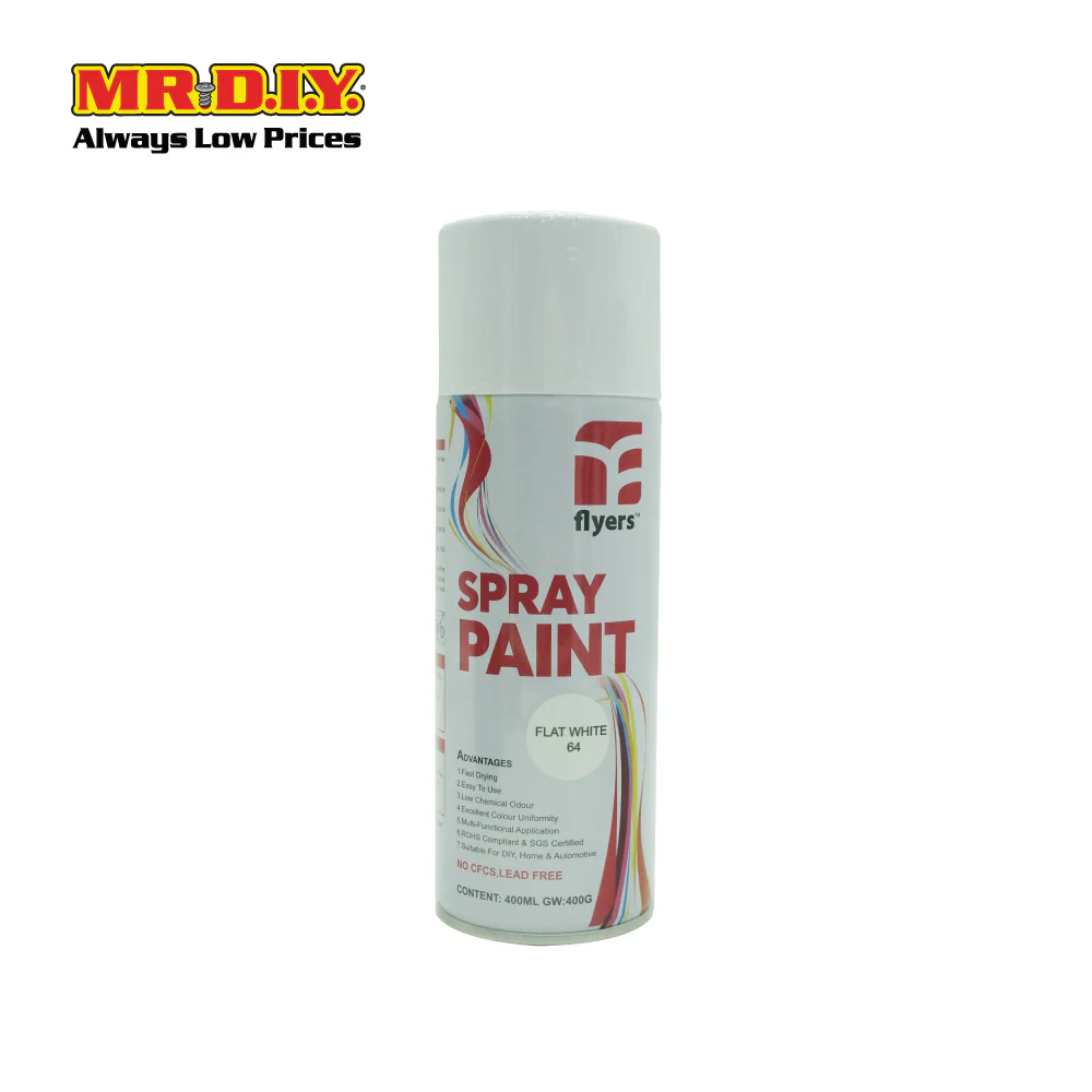 (MR.DIY) FLYERS Spray Paint Flat White #64 (400ml) - Image 2