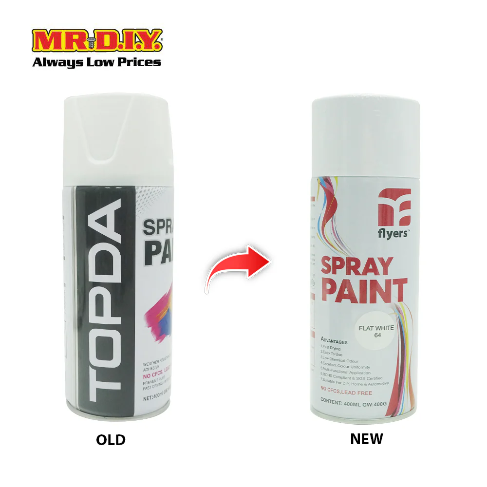 (MR.DIY) FLYERS Spray Paint Flat White #64 (400ml) - Image 3