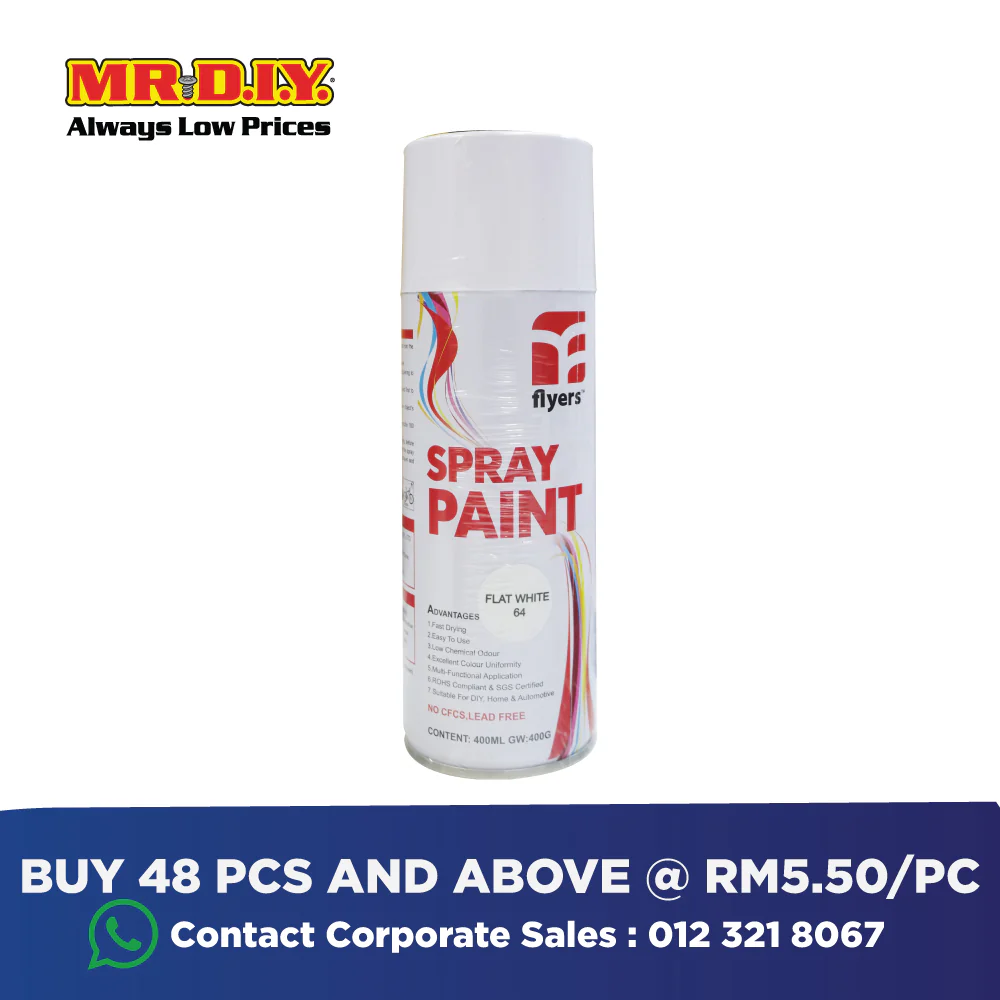 (MR.DIY) FLYERS Spray Paint Flat White #64 (400ml) - Image 5