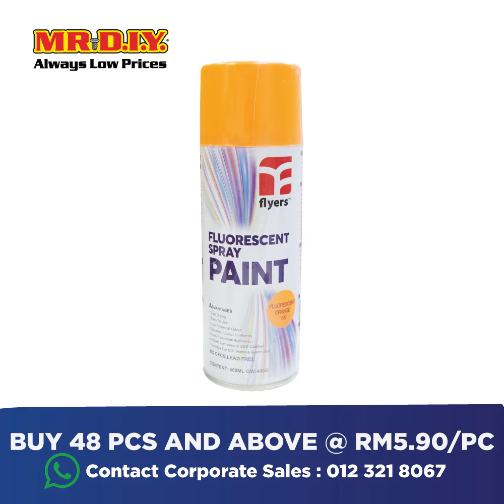 (MR.DIY) FLYERS Spray Paint Fluorescent Orange #55 (400ml) - Image 3