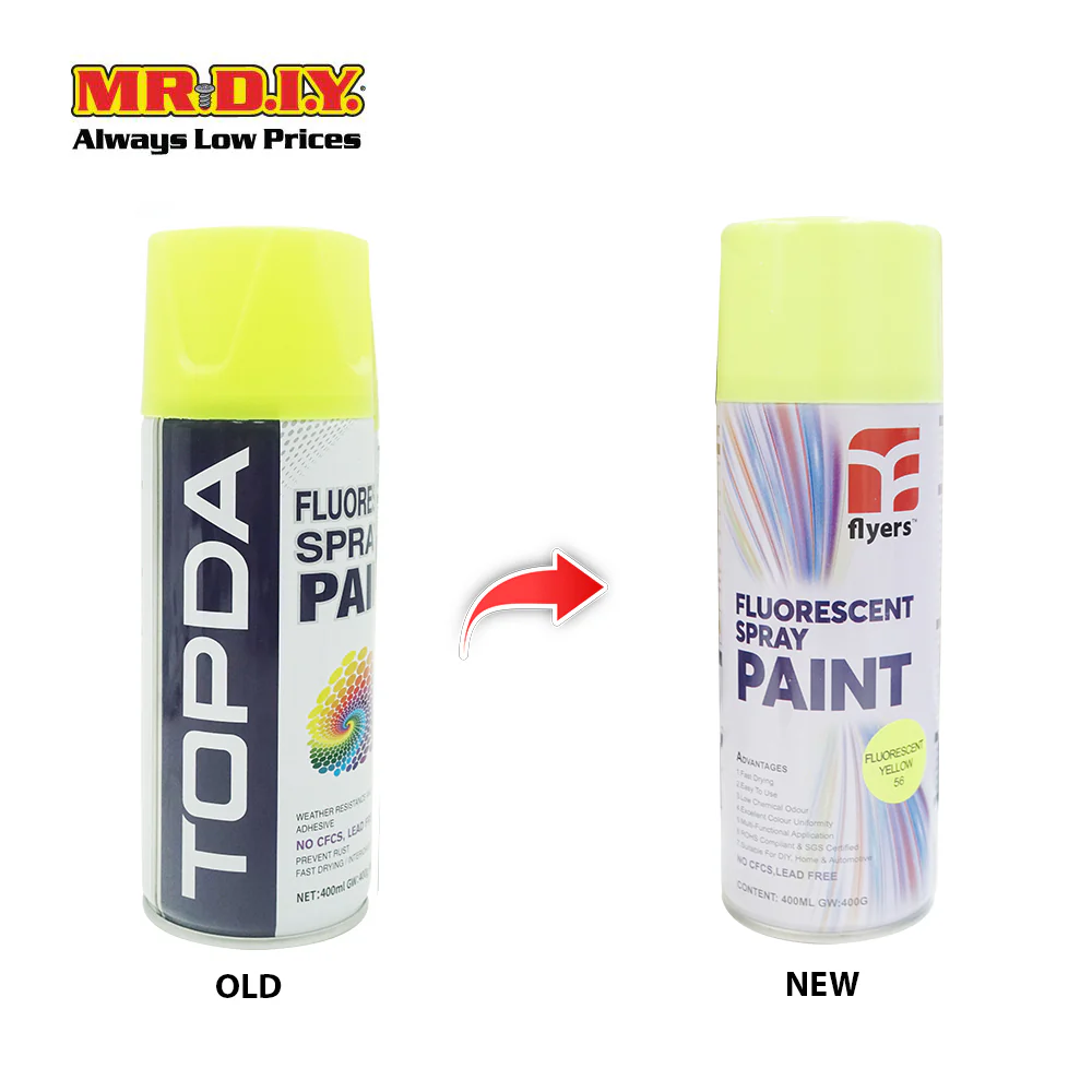 (MR.DIY) FLYERS Spray Paint Fluorescent Yellow #56 (400ml) - Image 2