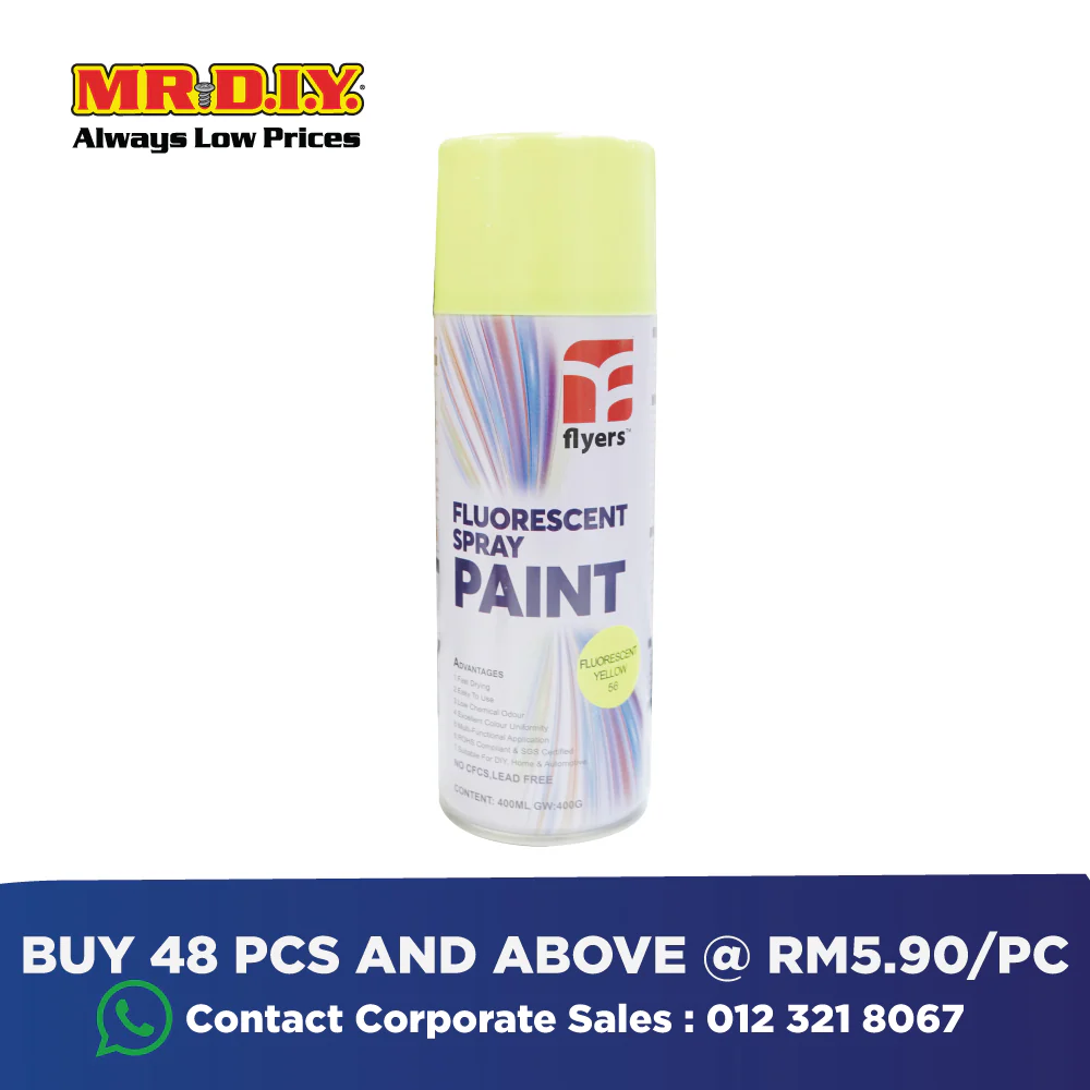 (MR.DIY) FLYERS Spray Paint Fluorescent Yellow #56 (400ml) - Image 5