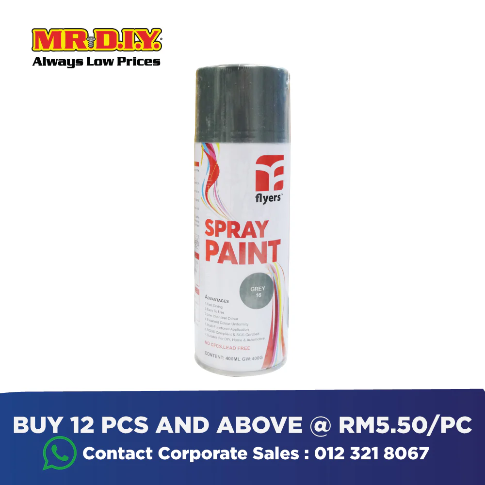 (MR.DIY) FLYERS Spray Paint Grey #16 (400ml) - Image 5