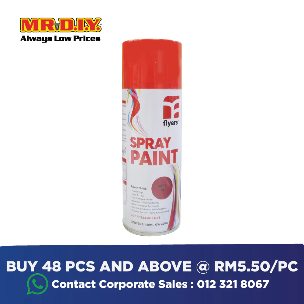 (MR.DIY) FLYERS Spray Paint Red #33 (400ml) - Image 4