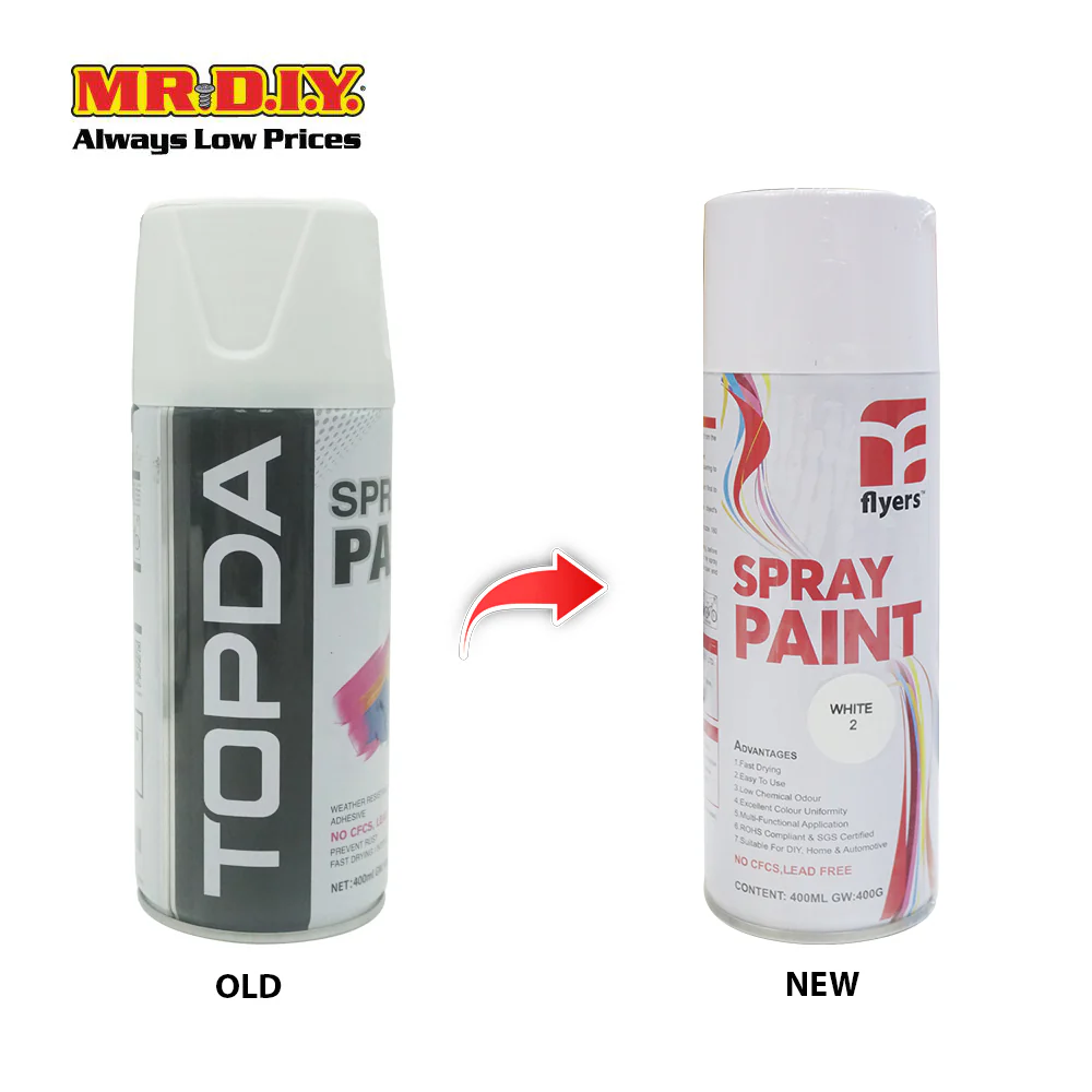 (MR.DIY) FLYERS Spray Paint White #2 (400ml) - Image 2
