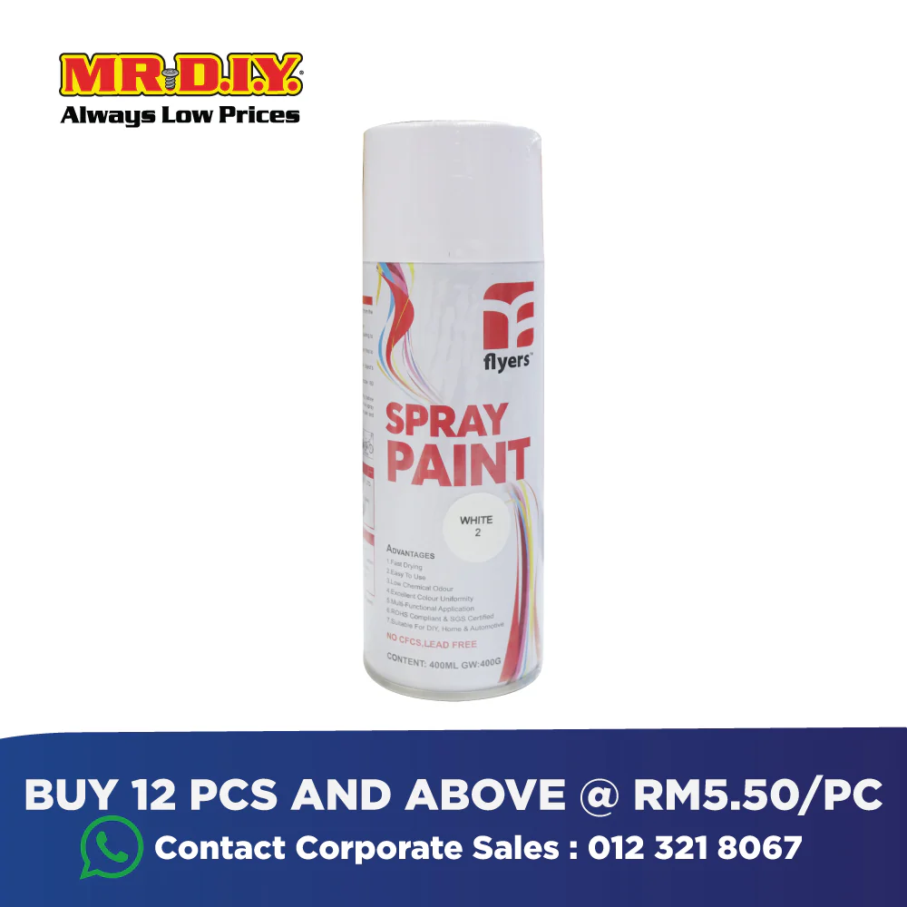 (MR.DIY) FLYERS Spray Paint White #2 (400ml) - Image 4