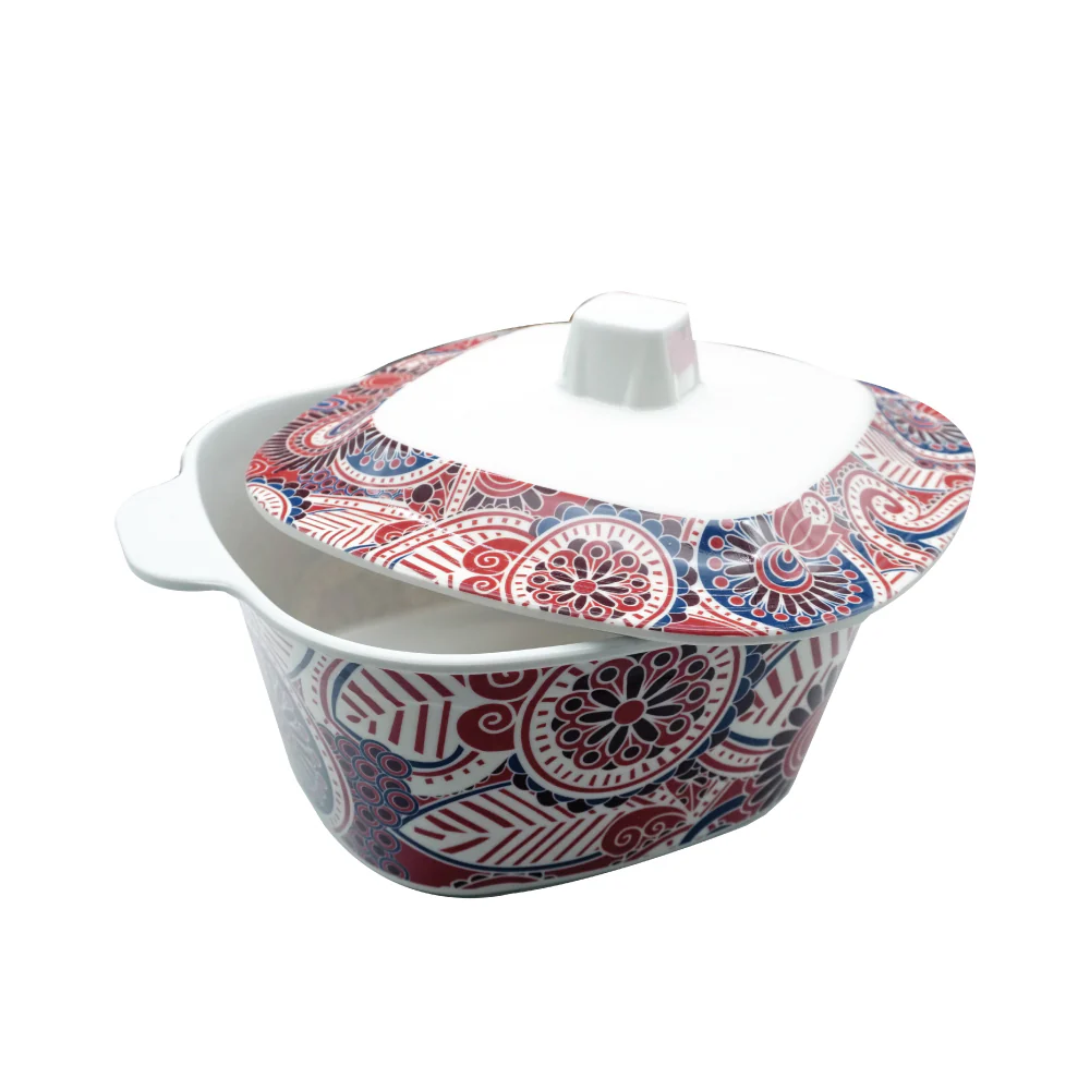 (MR.DIY) Square Lid Bowl Paisley Design (21cm) - Image 2