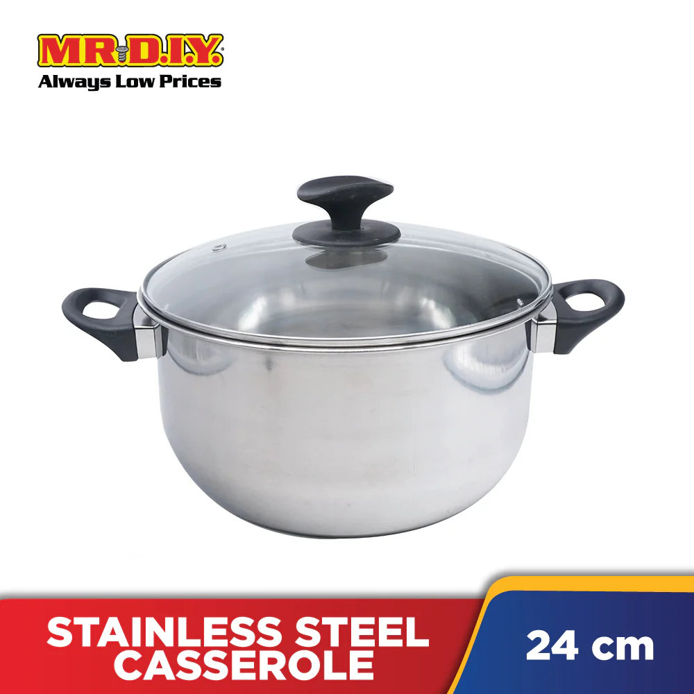 (MR.DIY) Stainless Steel Casserole Pot With Tempered Glass Lid Periuk Dapur Sup  (14 x 24cm) - Image 2