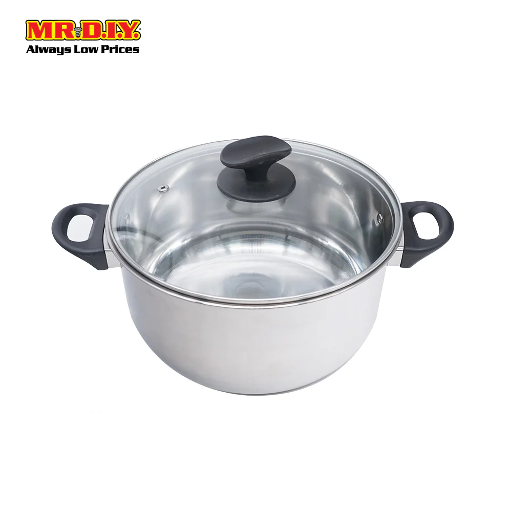 (MR.DIY) Stainless Steel Casserole Pot With Tempered Glass Lid Periuk Dapur Sup  (14 x 24cm) - Image 3