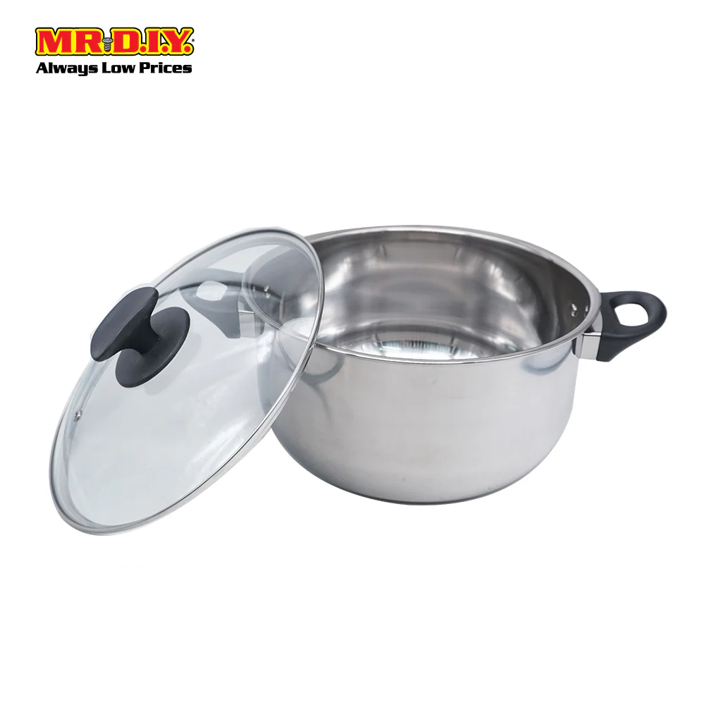 (MR.DIY) Stainless Steel Casserole Pot With Tempered Glass Lid Periuk Dapur Sup  (14 x 24cm) - Image 4