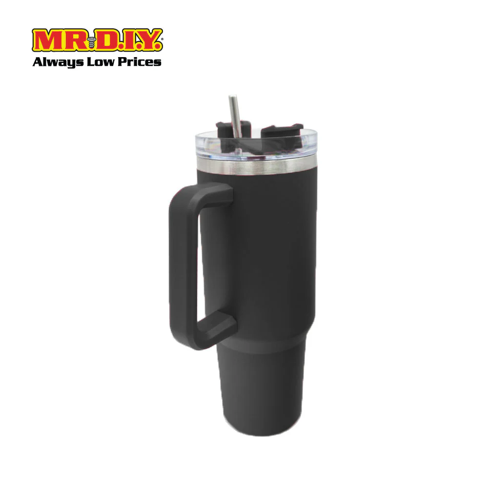 (MR. DIY) Stainless Steel Mug Thermos Flask with Straw (1200ml) -  BLACK - Color Series - Image 2