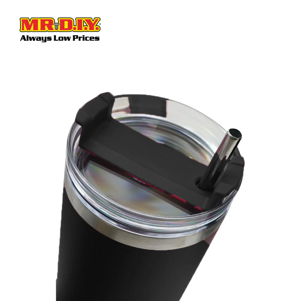 (MR. DIY) Stainless Steel Mug Thermos Flask with Straw (1200ml) -  BLACK - Color Series - Image 3
