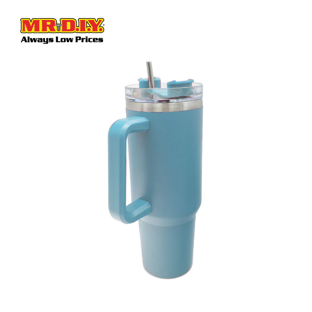 (MR. DIY) Stainless Steel Mug Thermos Flask with Straw (1200ml) - LIGHT BLUE - Color Series - Image 2