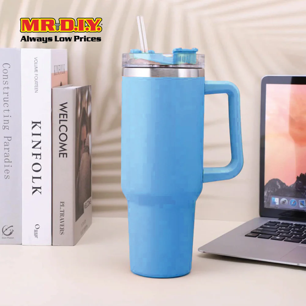 (MR. DIY) Stainless Steel Mug Thermos Flask with Straw (1200ml) - LIGHT BLUE - Color Series - Image 7