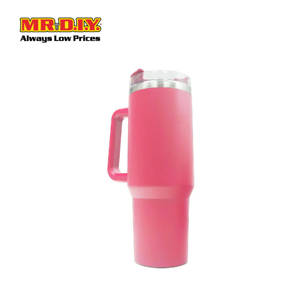 (MR. DIY) Stainless Steel Mug Thermos Flask with Straw (1200ml) - LIGHT PINK - Color Series - Image 2