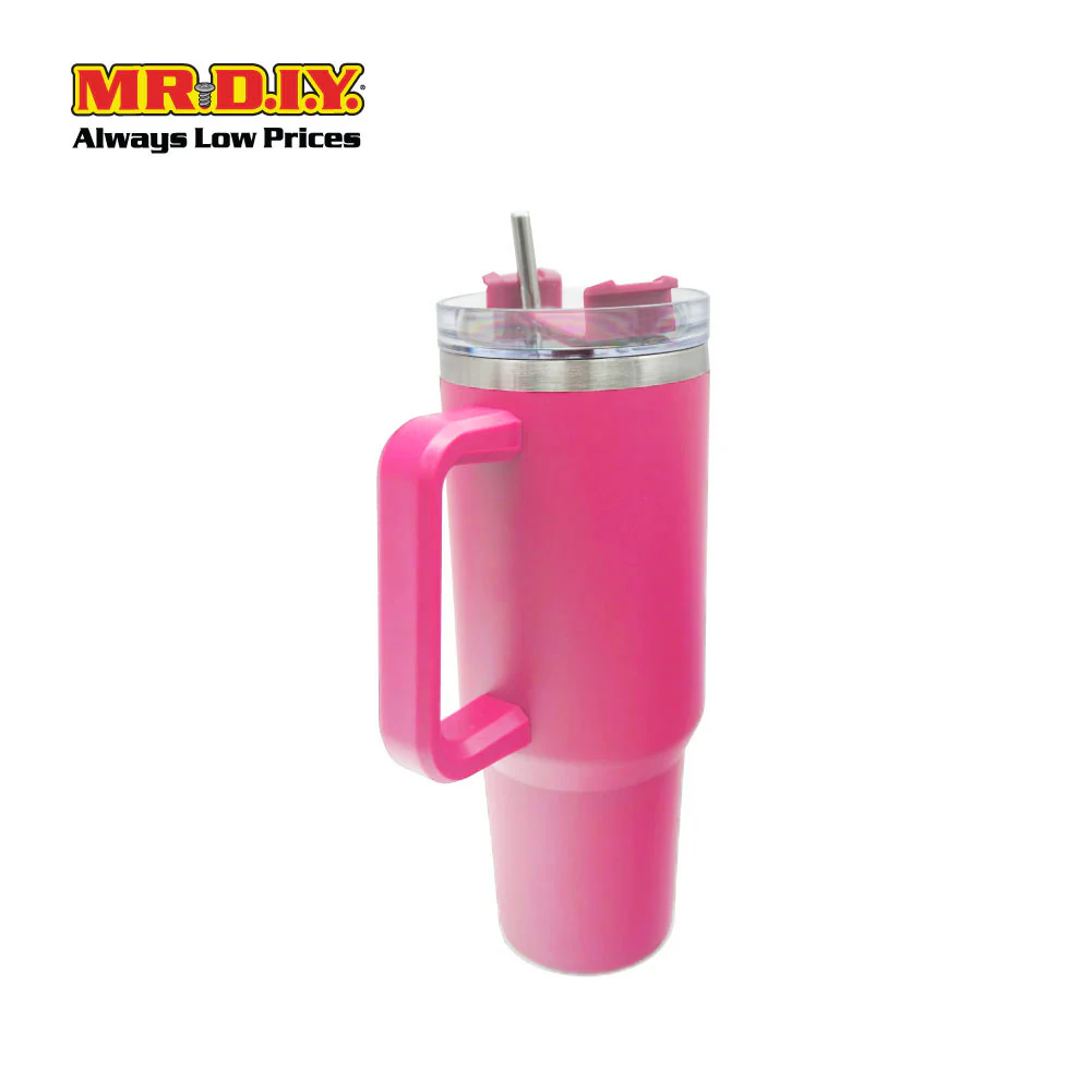 (MR. DIY) Stainless Steel Mug Thermos Flask with Straw (1200ml) - LIGHT PINK - Color Series - Image 5