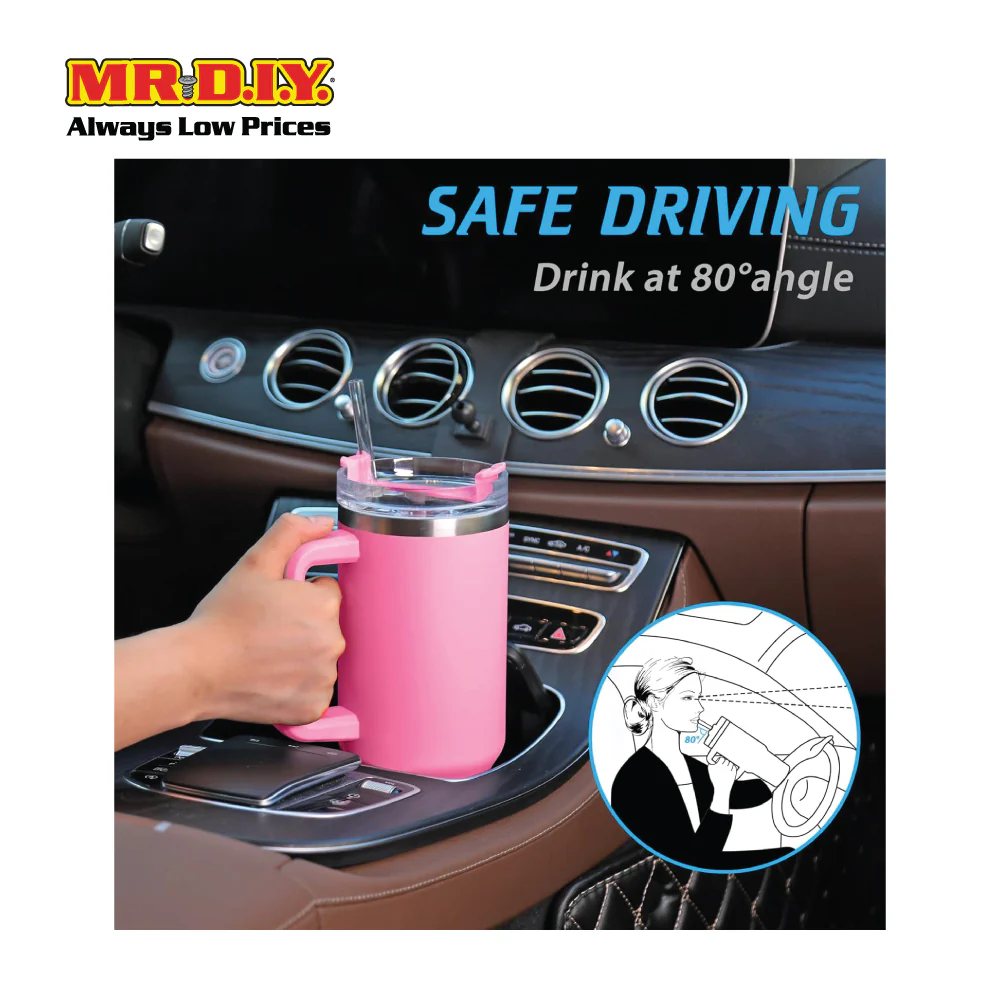 (MR. DIY) Stainless Steel Mug Thermos Flask with Straw (1200ml) - LIGHT PINK - Color Series - Image 7