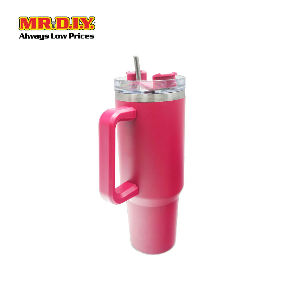 (MR. DIY) Stainless Steel Mug Thermos Flask with Straw (1200ml) - RED - Color Series - Image 3